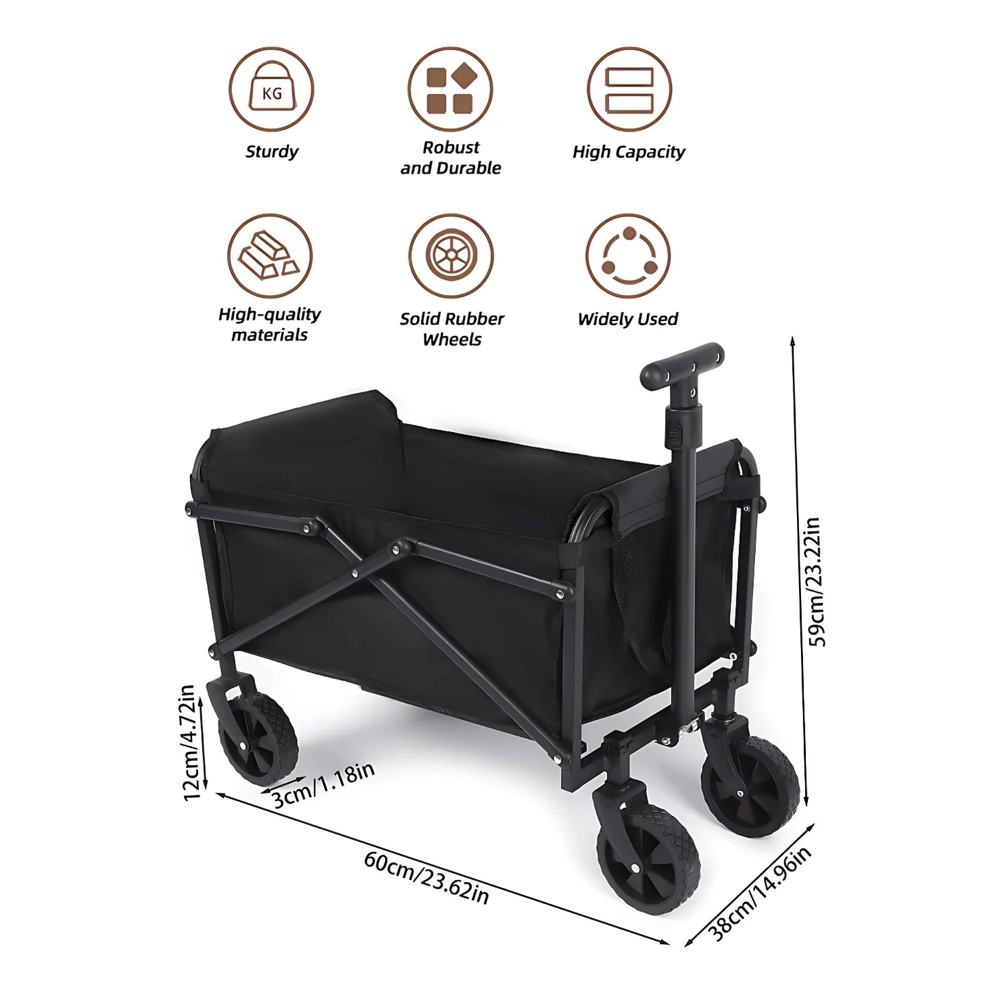 HEPFTURE FlexiLite Folding Wagon – 220LB Heavy-Duty Cart, Flat-Free Wheels, Foldable Utility Wagon for Camping & Beach