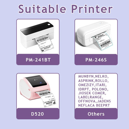 Phomemo A6 4x6inch Direct Thermal Labels 100 Labels Per stacked - shipping label FanFold Paper For PM-241BT/D520 Waybill Printer