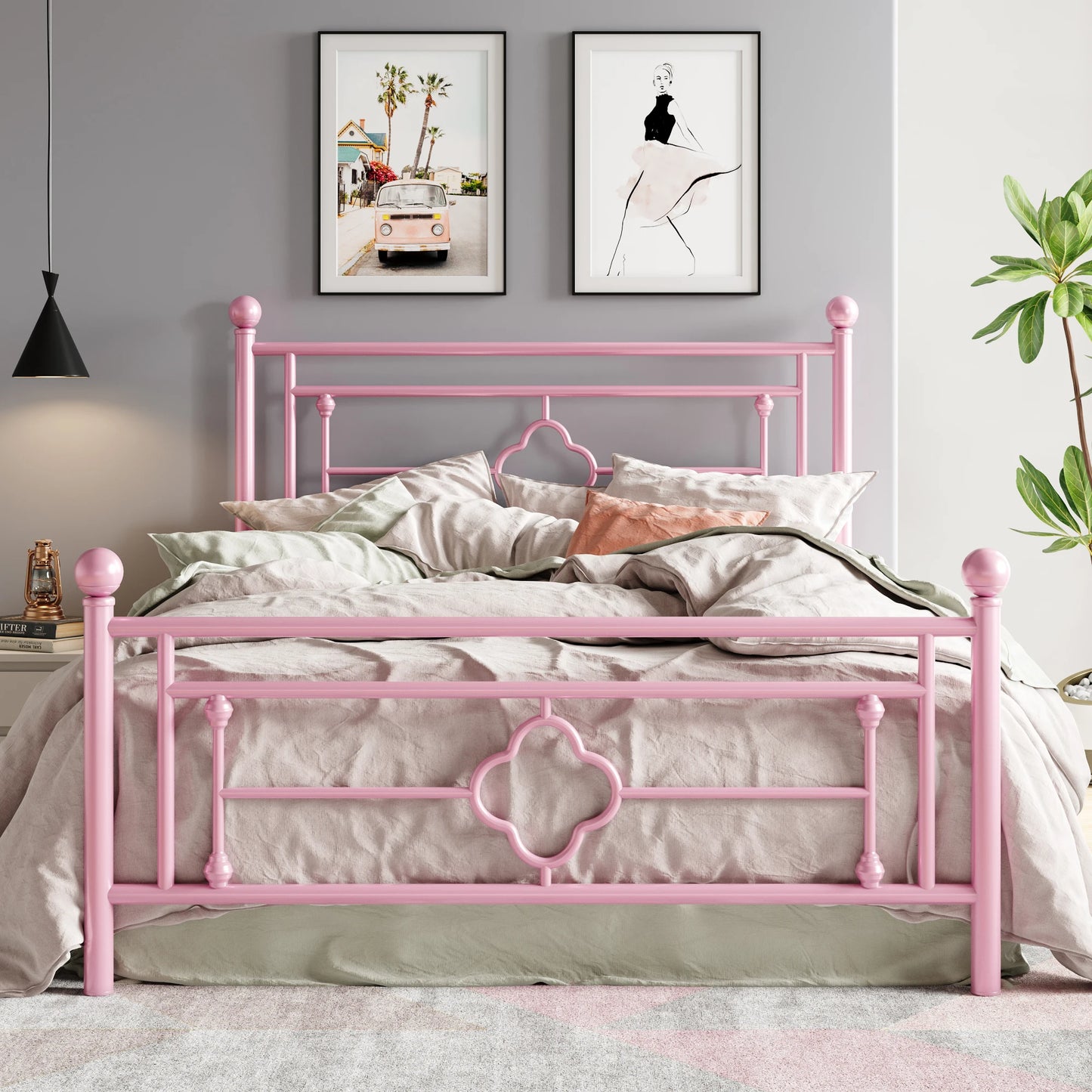 HOOMIC 14" Metal Platform Bed Frame – Vintage Victorian Wrought Iron Headboard & Footboard