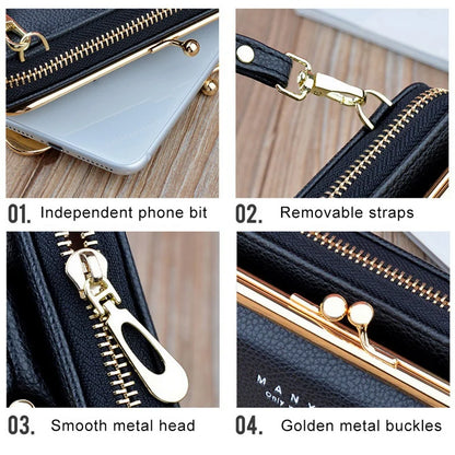Fashion Ladies Mobile Leather Messenger Bag Clutch for with below 6.5 in Phone iphone /Samsung