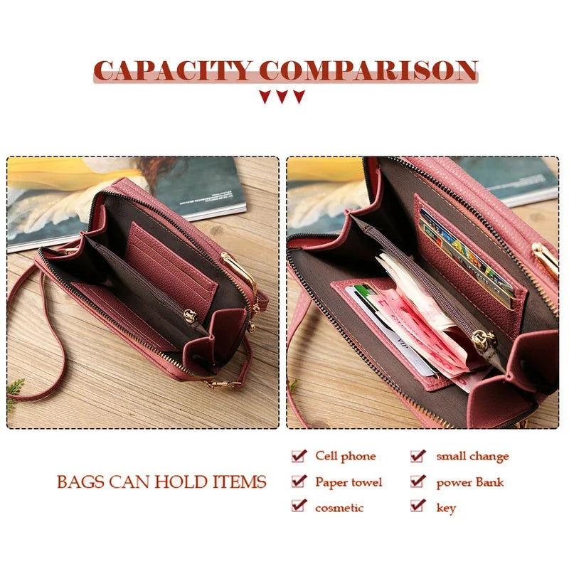 Fashion Ladies Mobile Leather Messenger Bag Clutch for with below 6.5 in Phone iphone /Samsung