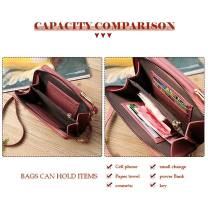 Fashion Ladies Mobile Leather Messenger Bag Clutch for with below 6.5 in Phone iphone /Samsung