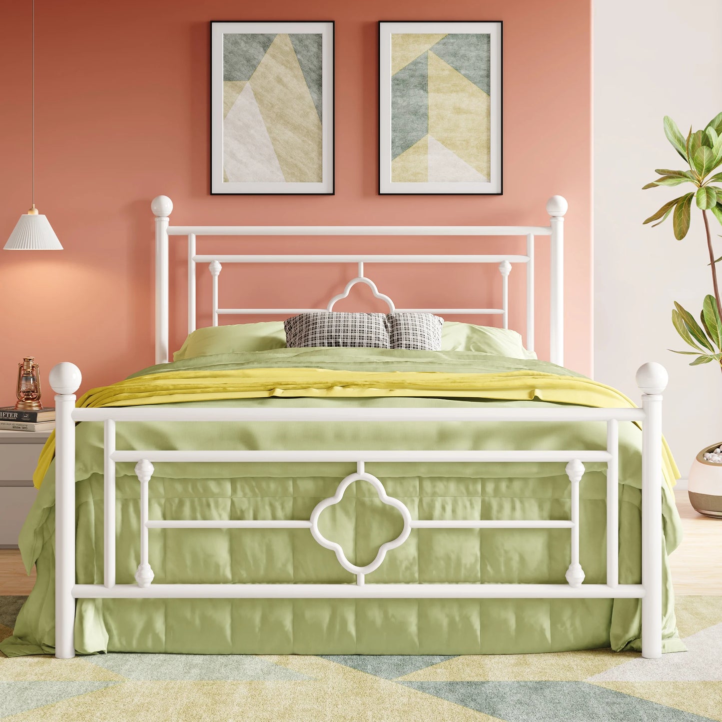 HOOMIC 14" Metal Platform Bed Frame – Vintage Victorian Wrought Iron Headboard & Footboard