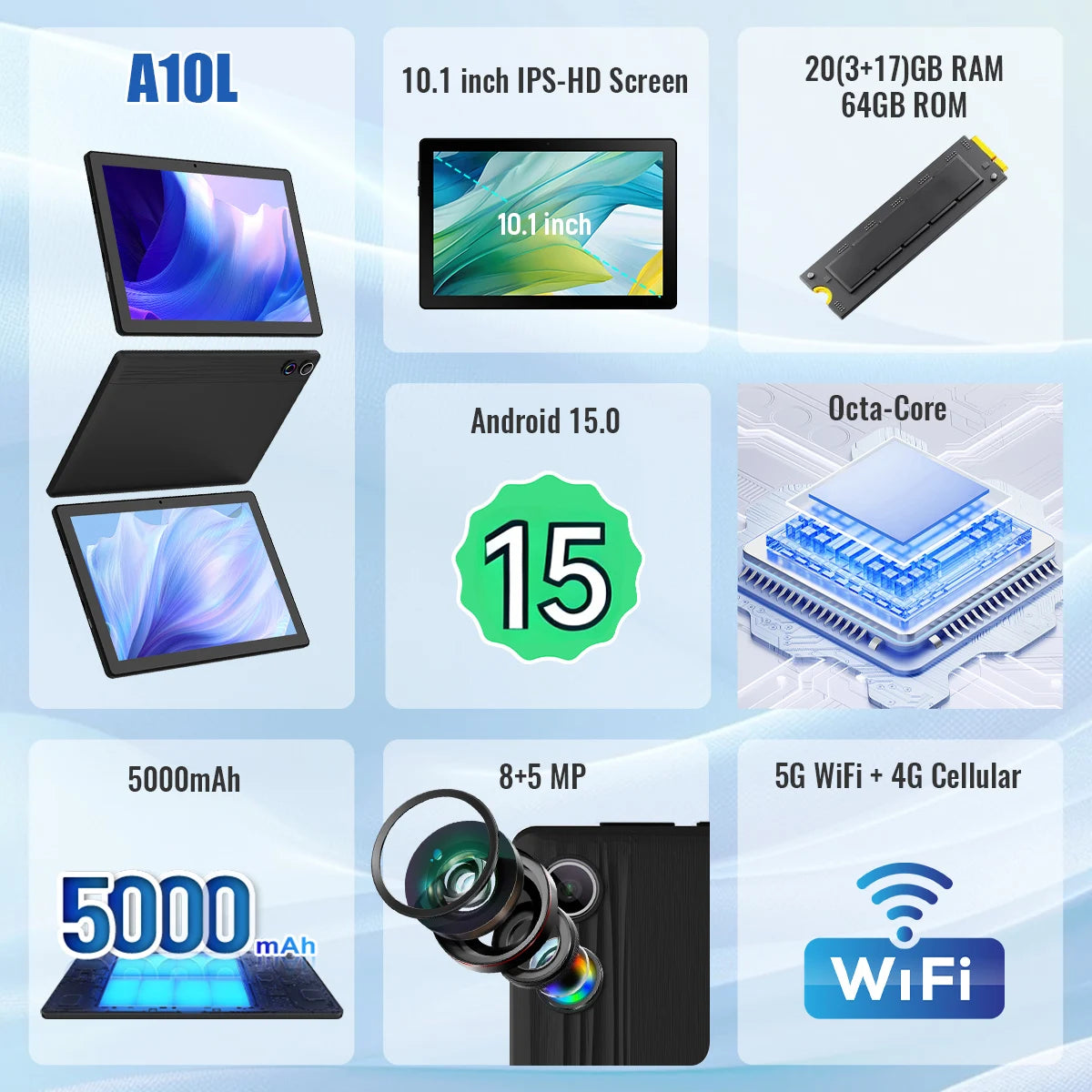 10.1" Android 15 Tablet Set (20GB+64GB)