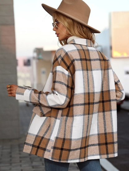 European and American cross-border women's fashionable and elegant plaid printed button coat