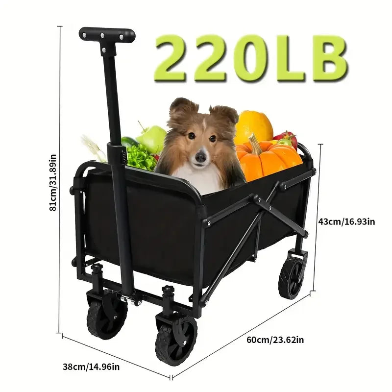 HEPFTURE FlexiLite Folding Wagon – 220LB Heavy-Duty Cart, Flat-Free Wheels, Foldable Utility Wagon for Camping & Beach