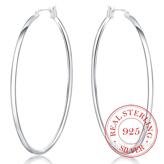 925 Sterling Silver Hoop Earrings – Korean Smooth Big Circle Vintage Style for Women, Party & Wedding Jewelry Gift