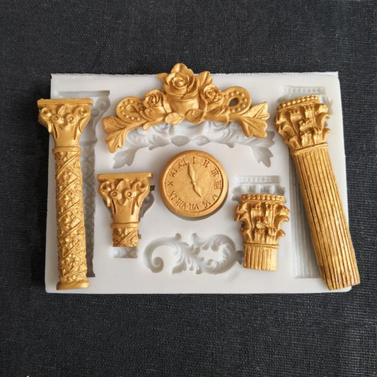3D Roman Pillars Silicone Cake Mold Fondant Cake Decorating Tools Sugarcraft Clock Flower Chocolate Gumpaste Mold