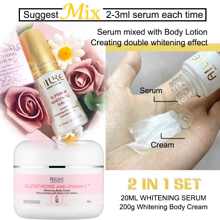 AILKE Glutathione & Vitamin C Kit, With Brightening Lotion, Moisturizing Cream, Lightening Soap, Spa Oil, Glowing Body Cream