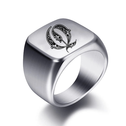 Initial Engrave Custom Rings For Men Stainless Steel Male Signet Blank Jewelry Ring Band High Polished Silver Tone U.S.Size