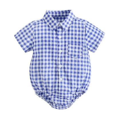 Baby Boys Bodysuits Short Sleeve Plaid Cotton