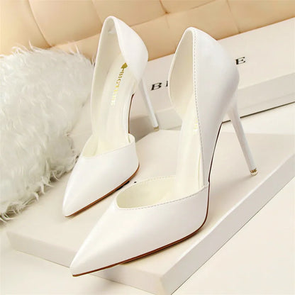 Soft PU Leather Show Thin Women Pumps Shallow Sexy Spring High Heels Pointed Toe Side Cut-Outs Ladies Party Shoes Office Fashion