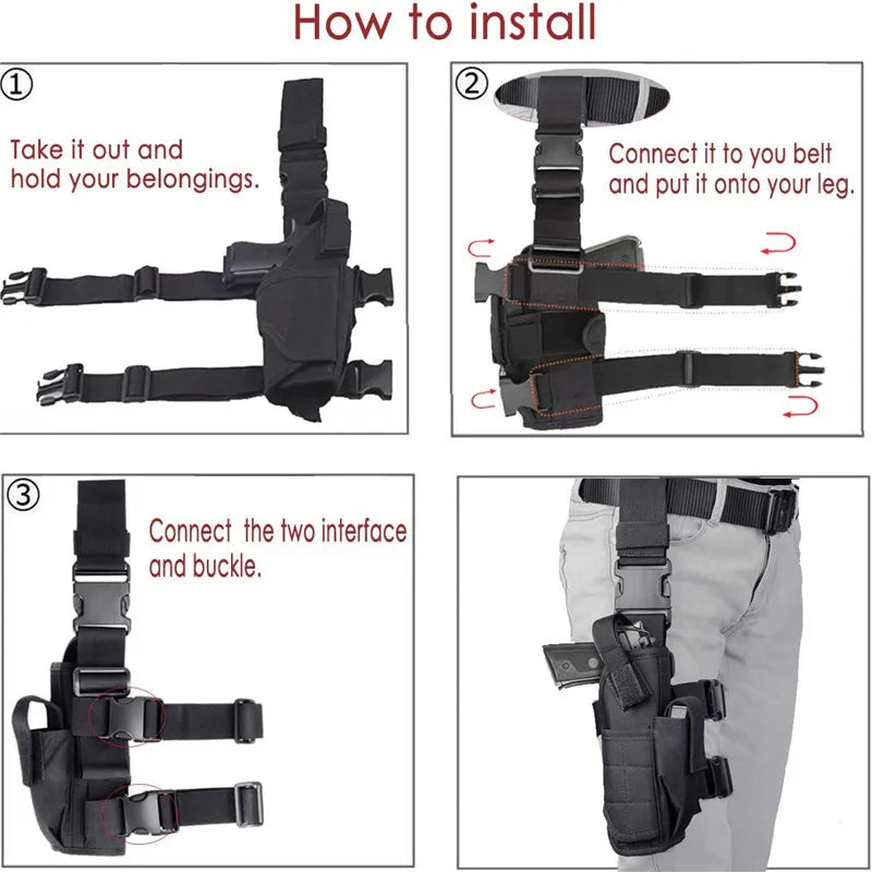 2 Pcs Universal Left Right Hand Gun Holster Adjustable Tactical Drop Leg Thigh Holster with Magazine Pouch