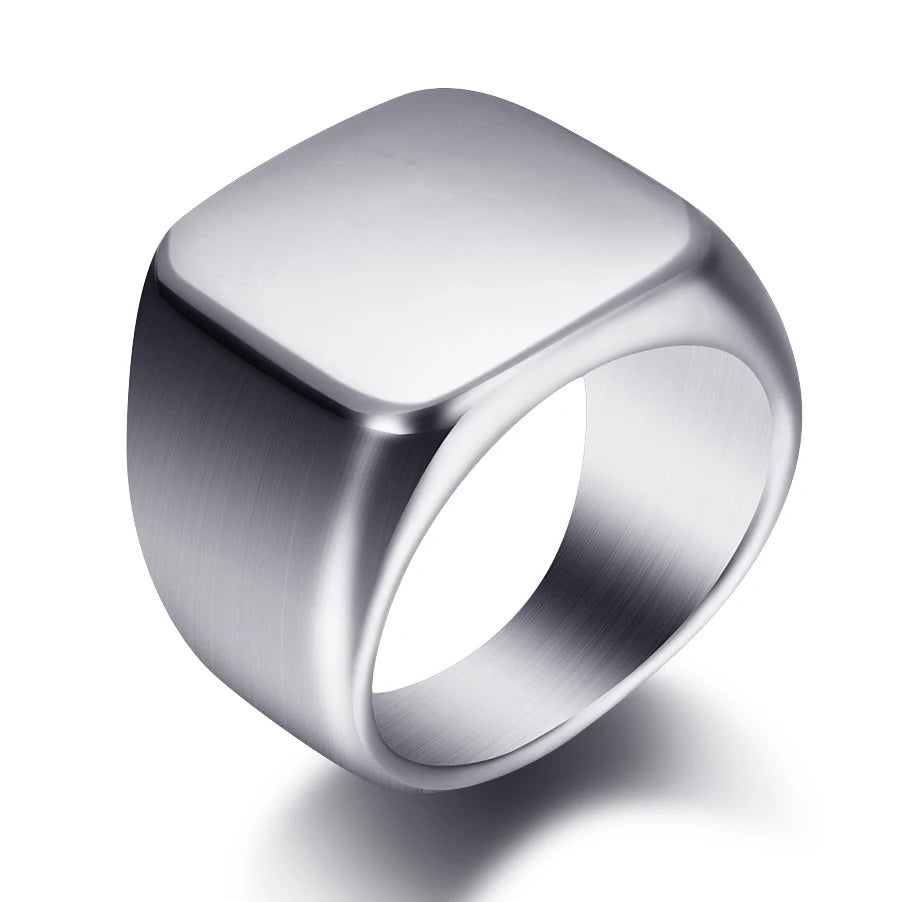 Initial Engrave Custom Rings For Men Stainless Steel Male Signet Blank Jewelry Ring Band High Polished Silver Tone U.S.Size
