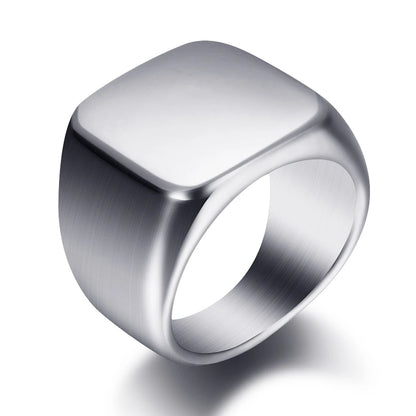 Initial Engrave Custom Rings For Men Stainless Steel Male Signet Blank Jewelry Ring Band High Polished Silver Tone U.S.Size