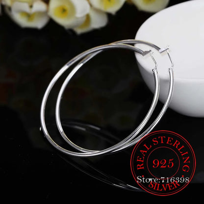 925 Sterling Silver Hoop Earrings – Korean Smooth Big Circle Vintage Style for Women, Party & Wedding Jewelry Gift