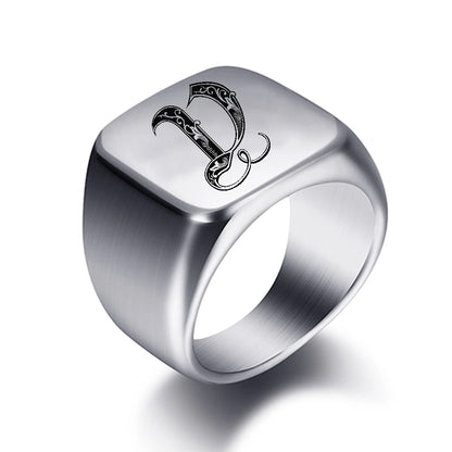 Initial Engrave Custom Rings For Men Stainless Steel Male Signet Blank Jewelry Ring Band High Polished Silver Tone U.S.Size