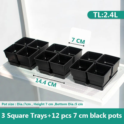 Meshpot Square Succulents Planter Pots With Tray Set,Nursery Pot Cactus Plant Pot Garden Plastic Pot Multi Size
