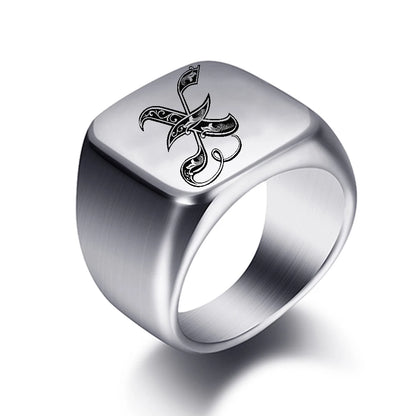 Initial Engrave Custom Rings For Men Stainless Steel Male Signet Blank Jewelry Ring Band High Polished Silver Tone U.S.Size