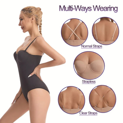 Women's Breathable Strapless Seamless Shapewear Bodysuit Slimming Body Shaper Tummy Control Detachable Shoulder Strap Female