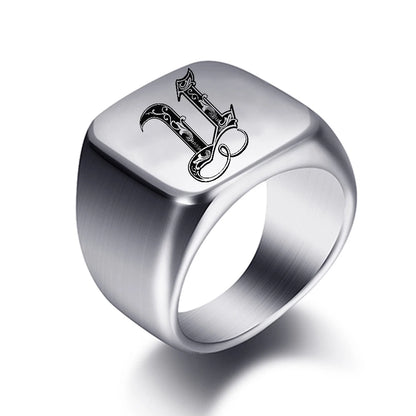 Initial Engrave Custom Rings For Men Stainless Steel Male Signet Blank Jewelry Ring Band High Polished Silver Tone U.S.Size