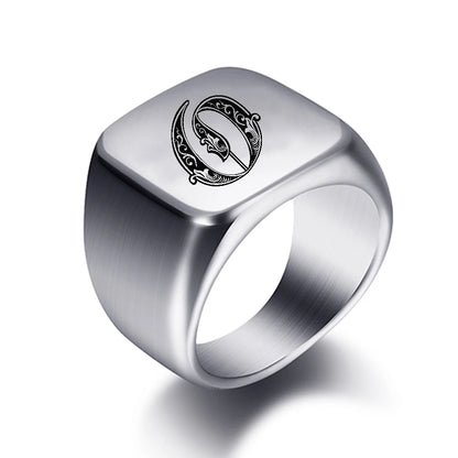 Initial Engrave Custom Rings For Men Stainless Steel Male Signet Blank Jewelry Ring Band High Polished Silver Tone U.S.Size
