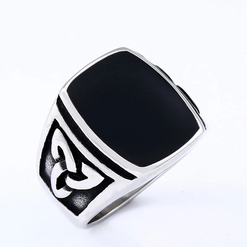 Punk Titanium Steel Valknut Signet Ring