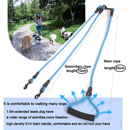 Pet Dog Leash Nylon Rope Double Dual Two Heads Dogs Leash 2 Way Coupler Harness