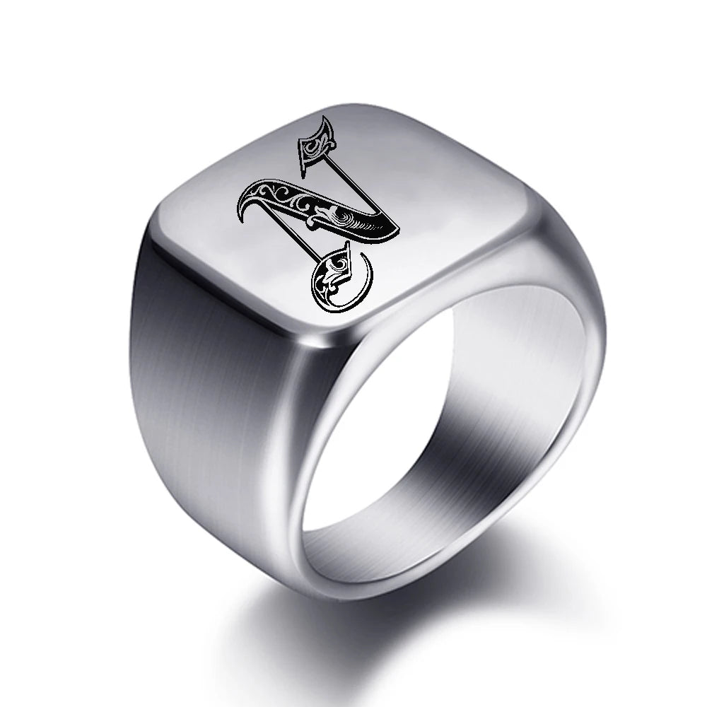 Initial Engrave Custom Rings For Men Stainless Steel Male Signet Blank Jewelry Ring Band High Polished Silver Tone U.S.Size