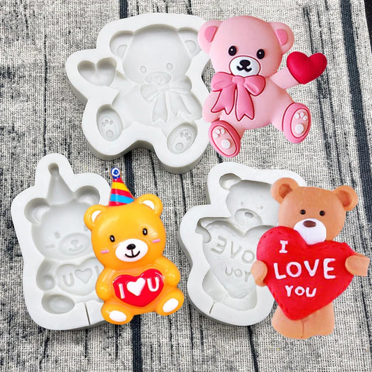 Bear LOVE Heart Silicone Sugarcraft Mold Resin Tools Chocolate Lollipop Cupcake Fondant Cake Decorating Tools