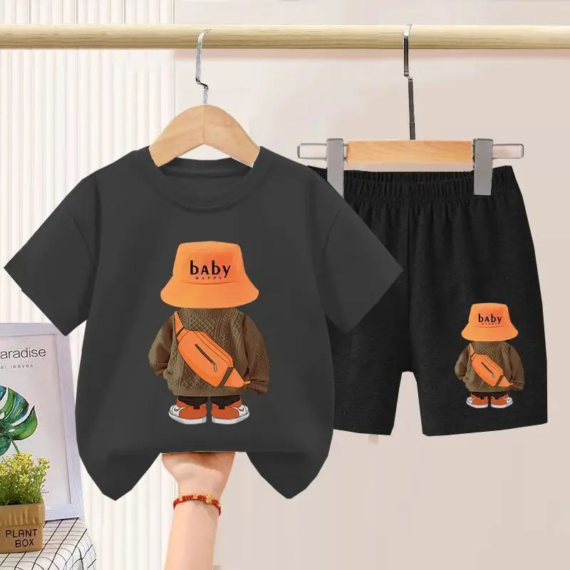 Summer Boys Sportswear Set Trendy Casual T-Shirt and Shorts Short-Sleeved Suit for Baby Boys
