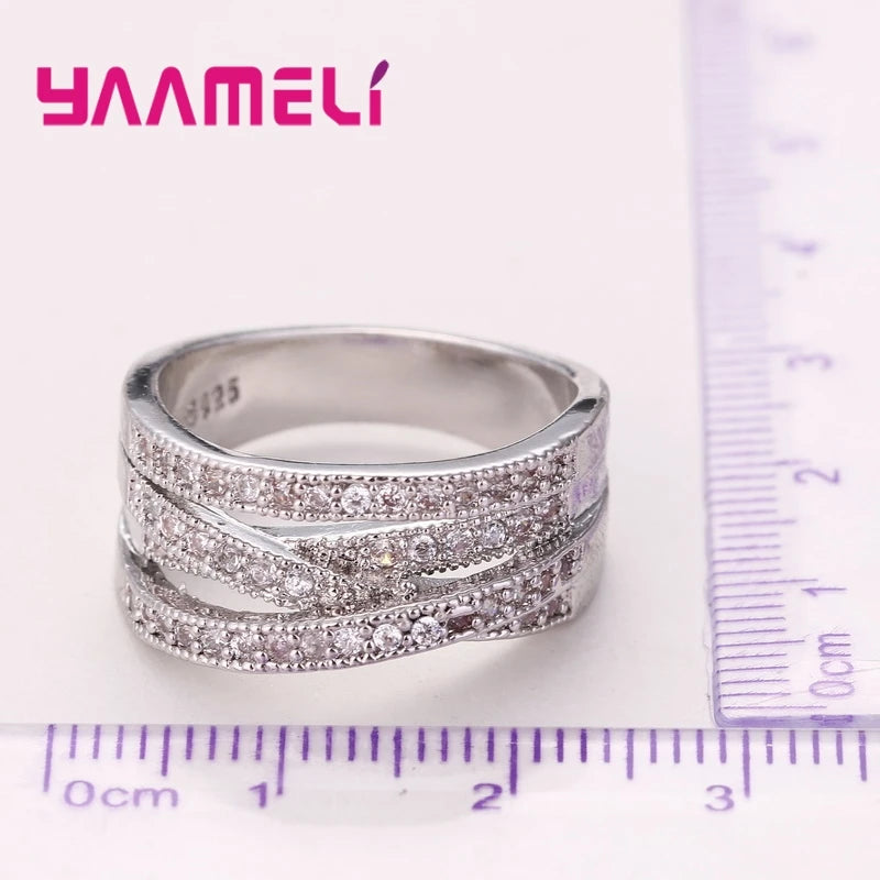 925 Sterling Silver Color Jewelry Crystal Inlay Overpass Cross Bague Bijoux 5-13