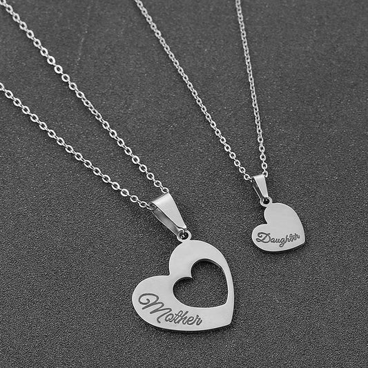 Stainless Steel Necklaces Sliver Color Mother And Daughter Nameplate Pendant Long Necklace Cable Chain Mother's Day Gift Jewelry