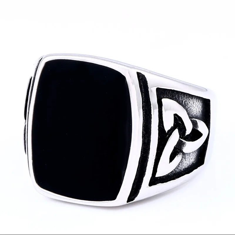 Punk Titanium Steel Valknut Signet Ring