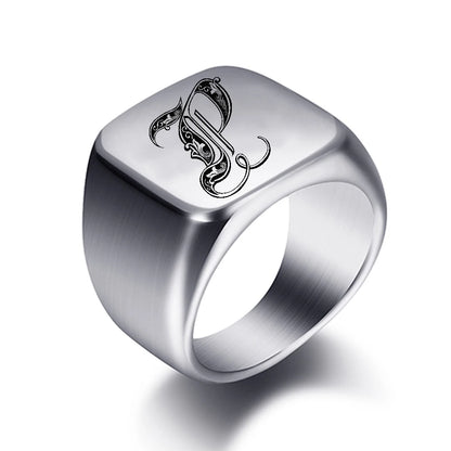 Initial Engrave Custom Rings For Men Stainless Steel Male Signet Blank Jewelry Ring Band High Polished Silver Tone U.S.Size