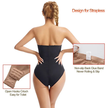 Women's Breathable Strapless Seamless Shapewear Bodysuit Slimming Body Shaper Tummy Control Detachable Shoulder Strap Female