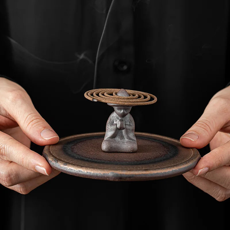 Japanese Gilding Iron Glaze Incense Holder Set Coil Burner Aromatherapy Furnace Incense Plate Mosquito Coil Bracket Diffuser