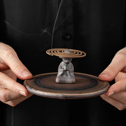 Japanese Gilding Iron Glaze Incense Holder Set Coil Burner Aromatherapy Furnace Incense Plate Mosquito Coil Bracket Diffuser