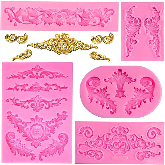 Baroque Style Curlicues Scroll Lace Fondant Silicone Mold Cake Border Decoration Cupcake Top Decoration Mold