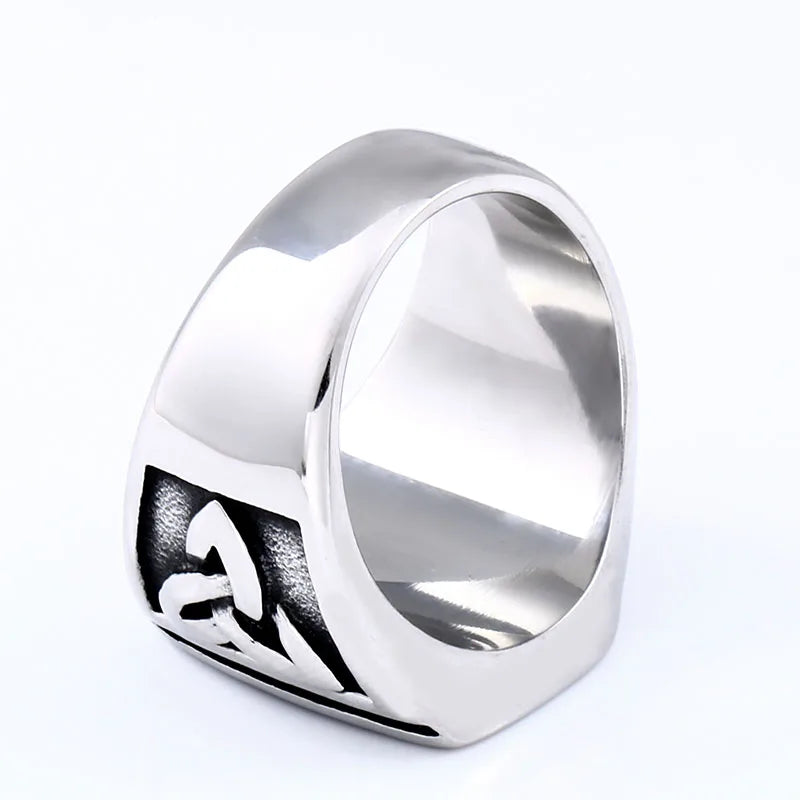 Punk Titanium Steel Valknut Signet Ring