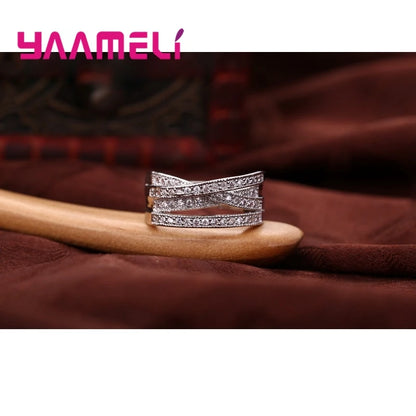 925 Sterling Silver Color Jewelry Crystal Inlay Overpass Cross Bague Bijoux 5-13