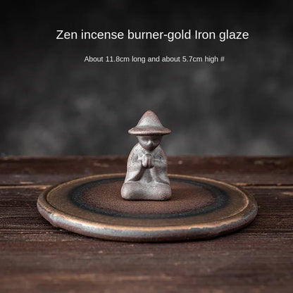Japanese Gilding Iron Glaze Incense Holder Set Coil Burner Aromatherapy Furnace Incense Plate Mosquito Coil Bracket Diffuser