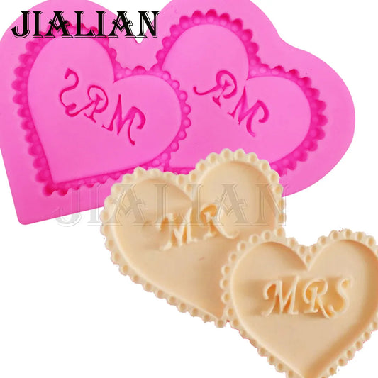 Mr & Mrs Heart Letter Silicone Mold – Fondant, Chocolate & Cookie Mould for Wedding Cake Decorating