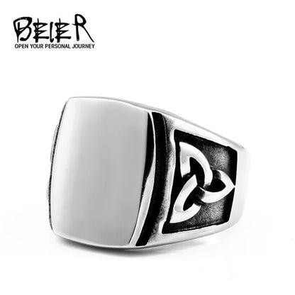 Punk Titanium Steel Valknut Signet Ring