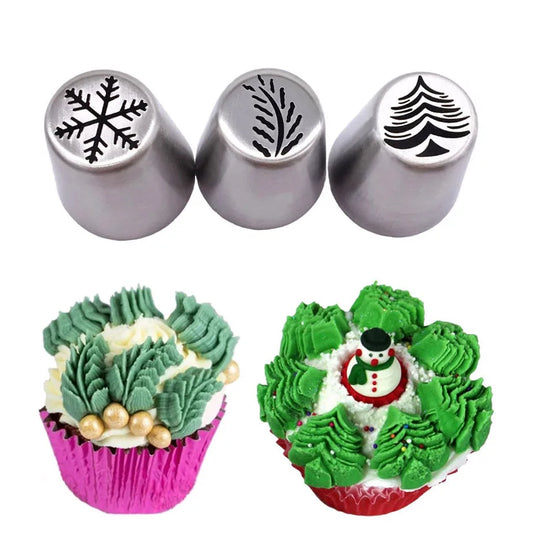 3 pcs/set Snow Christmastree Stainless Steel Russian Tulip Icing Piping Nozzles Cupcake Fondant Cake Decorating Tip Sets