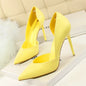Soft PU Leather Show Thin Women Pumps Shallow Sexy Spring High Heels Pointed Toe Side Cut-Outs Ladies Party Shoes Office Fashion