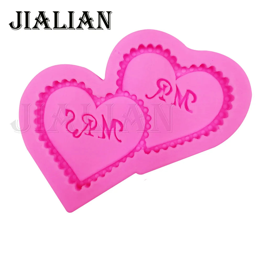 Mr & Mrs Heart Letter Silicone Mold – Fondant, Chocolate & Cookie Mould for Wedding Cake Decorating