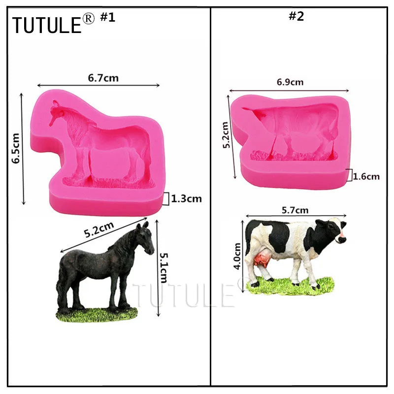 Cow & Horse Silicone Mold – Farm Animal Resin, Clay & Fondant Mould, Food‑Safe Flexible Mustang Pony Shape
