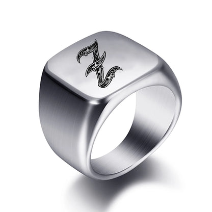 Initial Engrave Custom Rings For Men Stainless Steel Male Signet Blank Jewelry Ring Band High Polished Silver Tone U.S.Size
