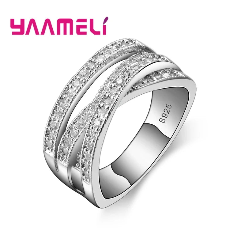 925 Sterling Silver Color Jewelry Crystal Inlay Overpass Cross Bague Bijoux 5-13